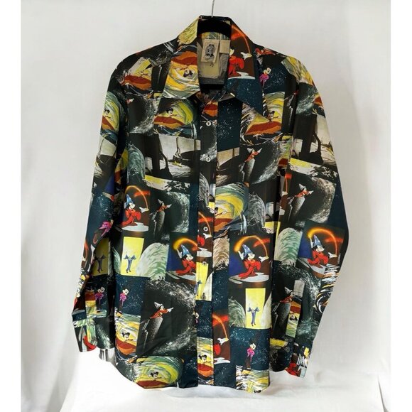 VTG 70s Kennington Mens XL Disney Mickey Mouse Fantasia Button Up Disco Shirt - Picture 2 of 7